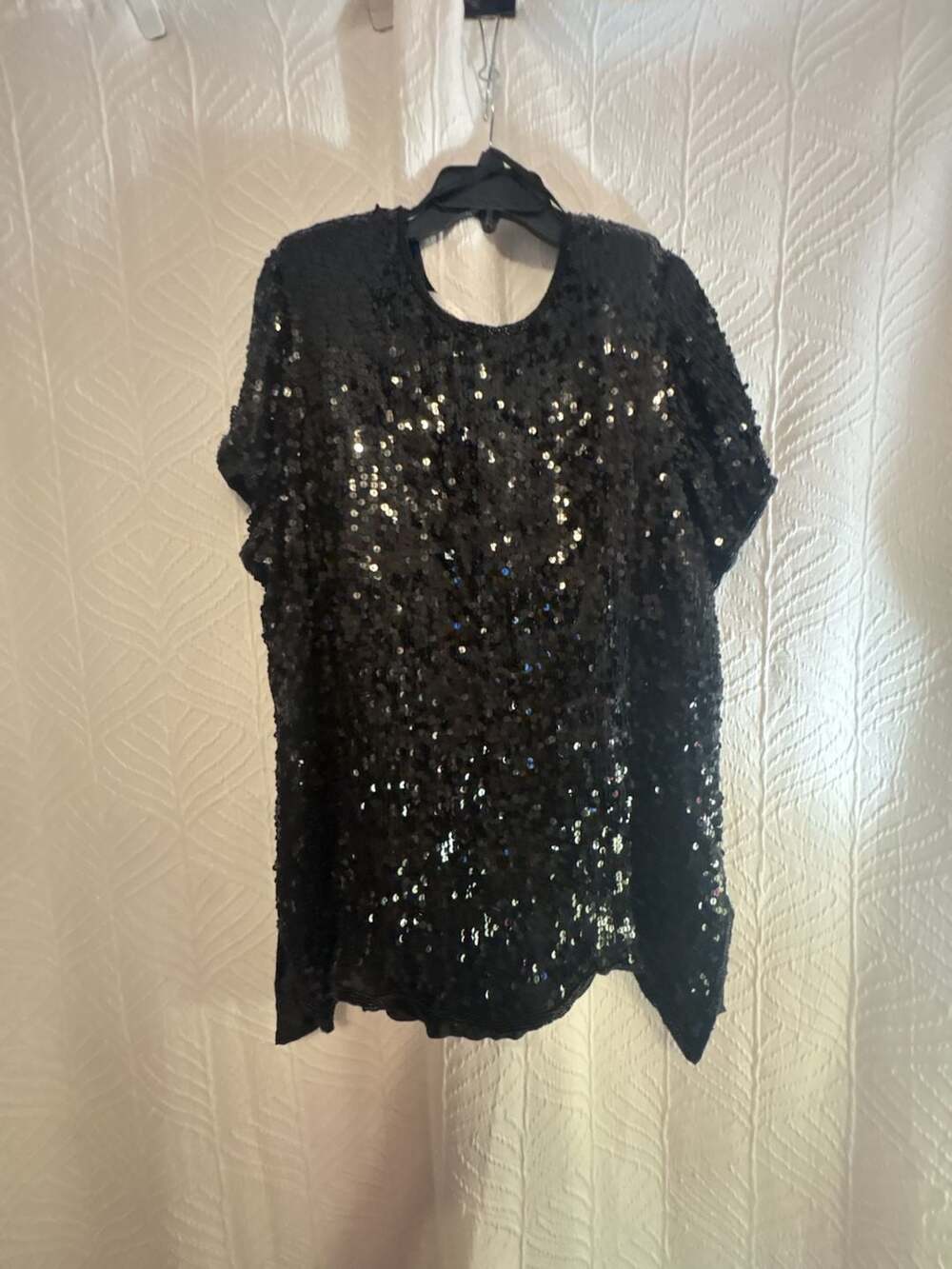 Silhouettes Black Sequin Beaded Short Sleeve Top Size X3